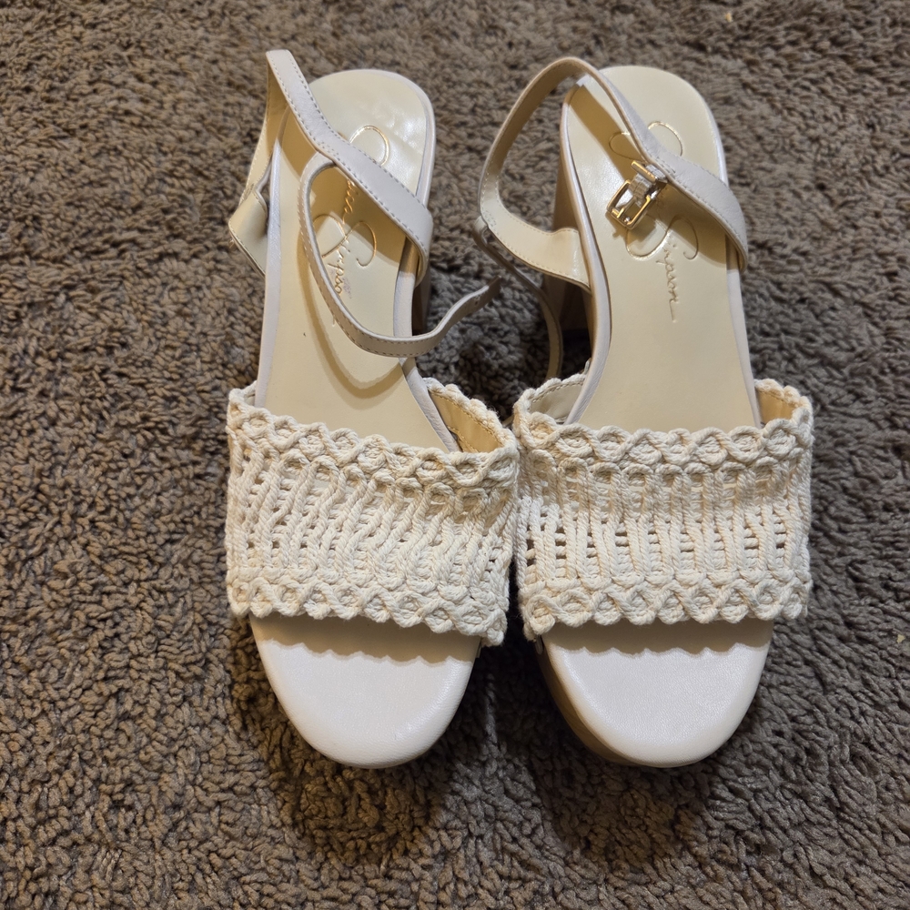Jessica Simpson Cream Woven Wedges